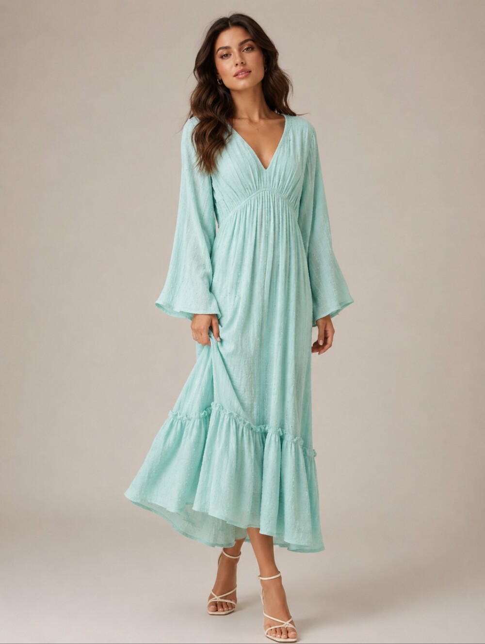 PilyQ Dolce Samantha Long Sleeve Maxi Dress In Teal Blue New Size XS/S